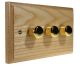 Classic Wood 3Gang 2Way LED Dimmer in Ash with Polished Brass Dimmer Caps