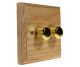 Classic Wood 2Gang 2Way LED Dimmer in Ash with Polished Brass Dimmer Caps