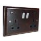 Classic 2G Switched USB Socket A+C Dark Oak Polished Rocker Black Trim