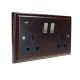 Classic 2g Switched USB Socket with A+C Dark Oak Satin Rocker Black Trim