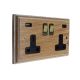 Classic 2G Switched USB Socket A+C Limed Oak Brass Rocker Black Trim