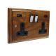 Classic 2G Switched USB Socket A+C Medium Oak Polished Rocker Black Trim