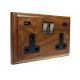 Classic 2G Switched USB Socket A+C Medium Oak Satin Rocker Black Trim