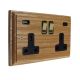 Classic 2G Switched USB Socket A+C Oak with Brass Rocker and Black Trim