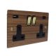 Solo Wood Walnut Flat Plate 2G Switched USB Socket A+C Brass Rocker Black Trim