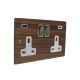 Solo Wood Walnut Flat Plate 2G Switched USB Socket A+C Satin Rocker White Trim