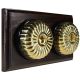 2 Gang 2 Way Period Asbury Horizontal Dark Oak Wood - Polished Brass Fluted Dome Light Switch Black Pattress