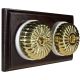 2 Gang 2 Way Period Asbury Horizontal Dark Oak Wood - Polished Brass Fluted Dome Light Switch White Pattress