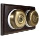 2 Gang 2 Way Period Asbury Horizontal Dark Oak Wood - Antique Brass Dome Light Switch White pattress