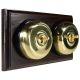 2 Gang 2 Way Period Asbury Horizontal Dark Oak Wood - Polished Brass Dome Light Switch Black Pattress