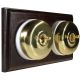 2 Gang 2 Way Period Asbury Horizontal Dark Oak Wood - Polished Brass Dome Light Switch White Pattress