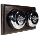 2 Gang 2 Way Period Asbury Horizontal Dark Oak Wood - Polished Chrome Dome Light Switch Black Pattress