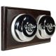 2 Gang 2 Way Period Asbury Horizontal Dark Oak Wood - Polished Chrome Dome Light Switch White Pattress