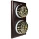 2 Gang 2 Way Period Asbury Vertical Dark Oak Wood - Antique Brass Fluted Dome Light Switch White pattress