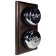 2 Gang 2 Way Period Asbury Vertical Dark Oak Wood - Polished Chrome Dome Light Switch Black Pattress