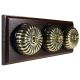 3 gang 2 Way Period Asbury Horizontal Dark Oak Wood - Antique Brass Fluted Dome Light Switch Black pattress