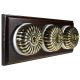 3 gang 2 Way Period Asbury Horizontal Dark Oak Wood - Antique Brass Fluted Dome Light Switch White pattress