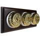 3 gang 2 Way Period Asbury Horizontal Dark Oak Wood - Polished Brass Fluted Dome Light Switch White Pattress