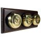 3 gang 2 Way Period Asbury Horizontal Dark Oak Wood - Polished Brass Dome Light Switch Black Pattress