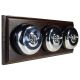 3 gang 2 Way Period Asbury Horizontal Dark Oak Wood - Polished Chrome Dome Light Switch Black Pattress