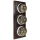 3 gang 2 Way Period Asbury Vertical Dark Oak Wood - Antique Brass Fluted Dome Light Switch White pattress