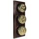 3 gang 2 Way Period Asbury Vertical Dark Oak Wood - Polished Brass Fluted Dome Light Switch Black Pattress