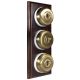 3 gang 2 Way Period Asbury Vertical Dark Oak Wood - Antique Brass Dome Light Switch