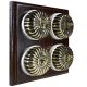 4 gang 2 Way Period Asbury Dark Oak Wood - Antique Brass Fluted Dome Light Switch White pattress