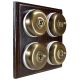 4 gang 2 Way Period Asbury Vertical Dark Oak Wood - Antique Brass Dome Light Switch White pattress