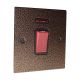 Elements 45A DP Cooker Switch with Neon on a Single Square Plate in Copper Crackle Finish with Black Insert