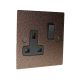 Elements 1G 13A Switched Socket in Copper Crackle Finish with Black Insert with Black Trim