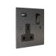 Elements Switched USB charging single socket in Hammered Silver Finish with Black Insert