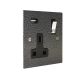 Elements Switched USB charging single socket in Hammered Silver Finish with Polished Rocker and Black Trim