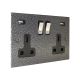 Elements Switched USB charging double socket in Hammered Silver Finish with Satin Rocker and Black Trim