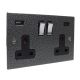 Elements 2G Switched USB Socket A+C In Hammered Silver Polished Rocker Black Trim