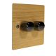 Solo Flat Plate Wood 2 Gang 2Way Push on/Push off 2 x 250W/VA Dimmer Switch in Oak with Black Nickel Knob