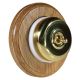 Round 1 Gang 2 Way Period Asbury Light Oak Wood - Polished Brass Smooth Dome Light Switch White Pattress