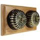 2 Gang 2 Way Period Asbury Horizontal Light Oak Wood - Antique Brass Fluted Dome Light Switch Black pattress