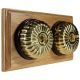 2 Gang 2 Way Period Asbury Horizontal Light Oak Wood - Polished Brass Fluted Dome Light Switch Black Pattress