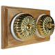 2 Gang 2 Way Period Asbury Horizontal Light Oak Wood - Polished Brass Fluted Dome Light Switch White Pattress