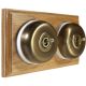 2 Gang 2 Way Period Asbury Horizontal Light Oak Wood - Antique Brass Dome Light Switch White pattress