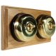 2 Gang 2 Way Period Asbury Horizontal Light Oak Wood - Polished Brass Dome Light Switch Black Pattress