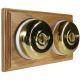 2 Gang 2 Way Period Asbury Horizontal Light Oak Wood - Polished Brass Dome Light Switch White Pattress