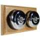 2 Gang 2 Way Period Asbury Horizontal Light Oak Wood - Polished Chrome Dome Light Switch Black Pattress