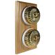 2 Gang 2 Way Period Asbury Vertical Light Oak Wood - Polished Brass Fluted Dome Light Switch White Pattress