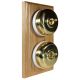 2 Gang 2 Way Period Asbury Vertical Light Oak Wood - Polished Brass Dome Light Switch White Pattress