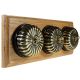 3 gang 2 Way Period Asbury Horizontal Light Oak Wood - Antique Brass Fluted Dome Light Switch Black pattress