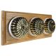 3 gang 2 Way Period Asbury Horizontal Light Oak Wood - Antique Brass Fluted Dome Light Switch White pattress