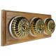 3 gang 2 Way Period Asbury Horizontal Light Oak Wood - Polished Brass Fluted Dome Light Switch White Pattress