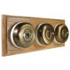 3 gang 2 Way Period Asbury Horizontal Light Oak Wood - Antique Brass Dome Light Switch White pattress